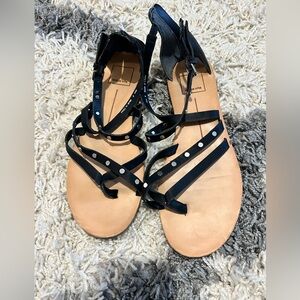 Dolce Vita Black Leather Strappy Back-Zip Sandals Size 8